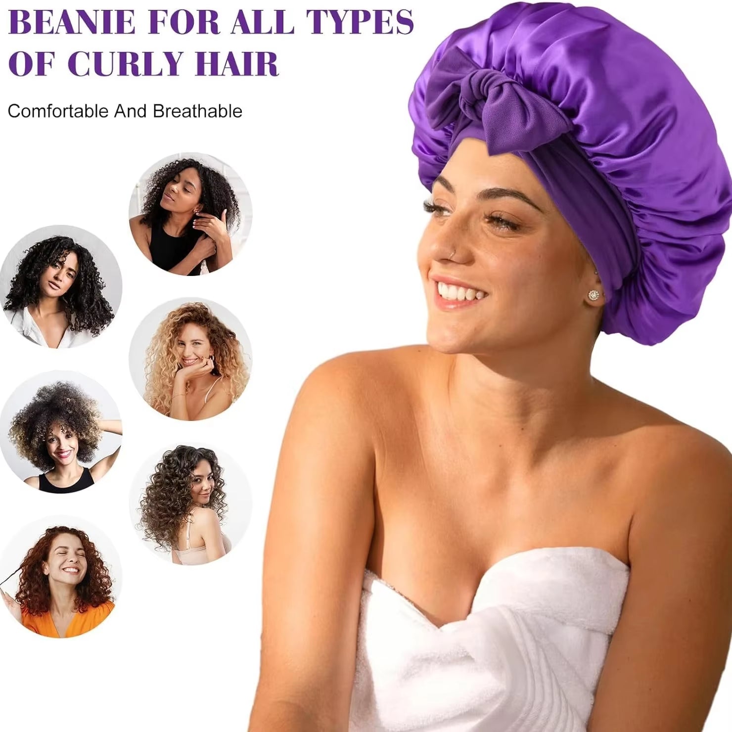 Women Bow Satin Sleeping Hat with Stretchy Tie Band Elastic Night Shower Cap Adjustable Solid Hair Head Cover Bonnet Turban